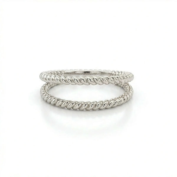 Women’s twisted rope ring in 14K white gold with slim stackable design and polished finish