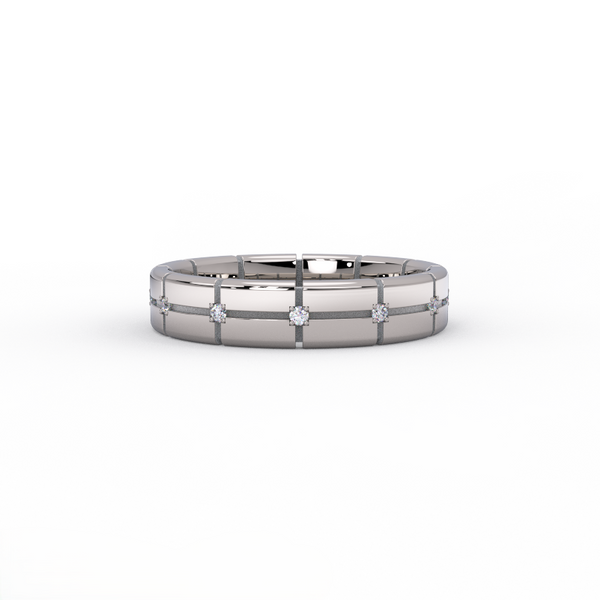 Stratus Grid Diamond Band in 14K white gold - front view showing bright white gold grid pattern with brilliant diamond accents.