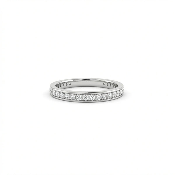Virel Pavé Diamond Eternity Band in 14K white gold, front view showing continuous round brilliant lab diamonds pavé-set all the way around the full band