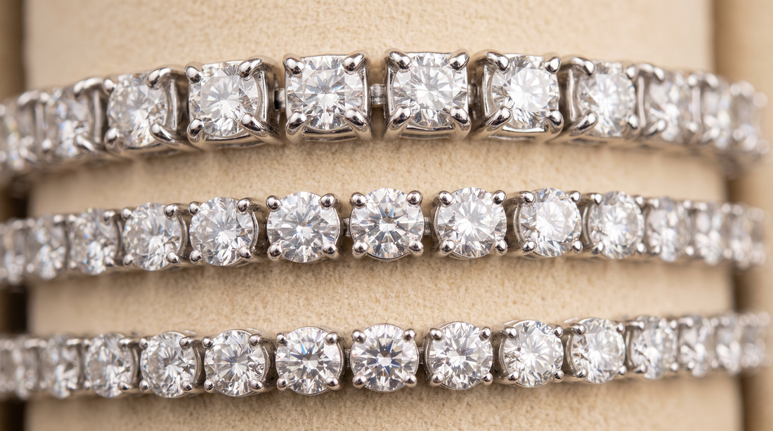 Four-prong, three-prong and two-prong diamond tennis bracelet settings compared