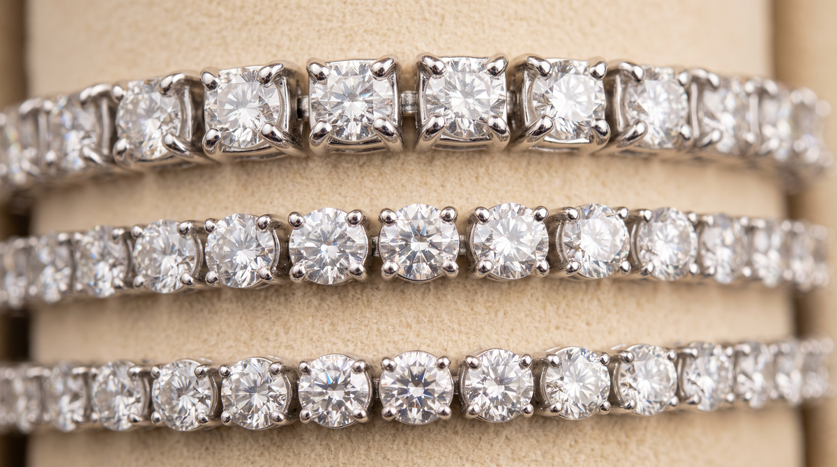 Four-prong, three-prong and two-prong diamond tennis bracelet settings compared