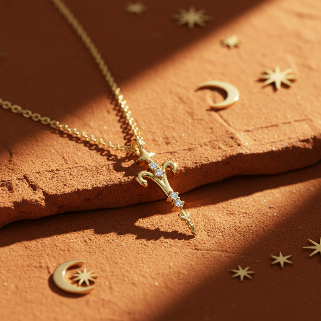 Aurex Aries Zodiac Diamond Necklace in 14K yellow gold with lab-grown diamonds handcrafted in NYC