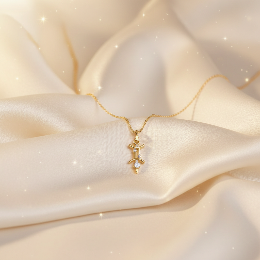 Aurex Gemini Zodiac Diamond Necklace in 14K gold with lab-grown diamonds handcrafted in NYC