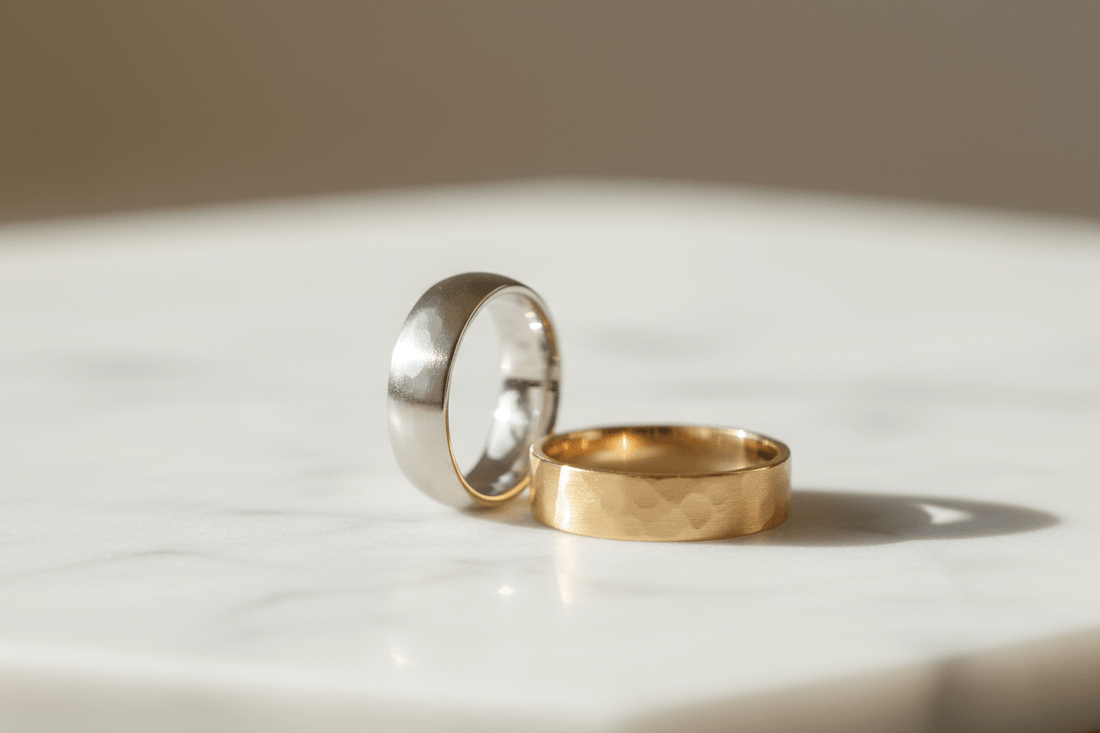 Handcrafted gold and platinum wedding bands from Black Pearl of Queens