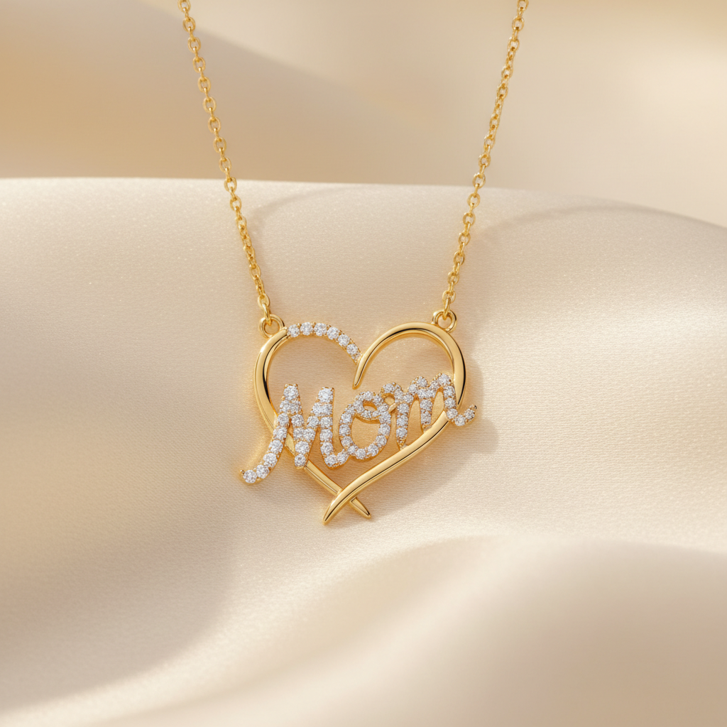 Amora MOM Diamond Heart Necklace in 14K gold with lab-grown diamonds handcrafted in NYC