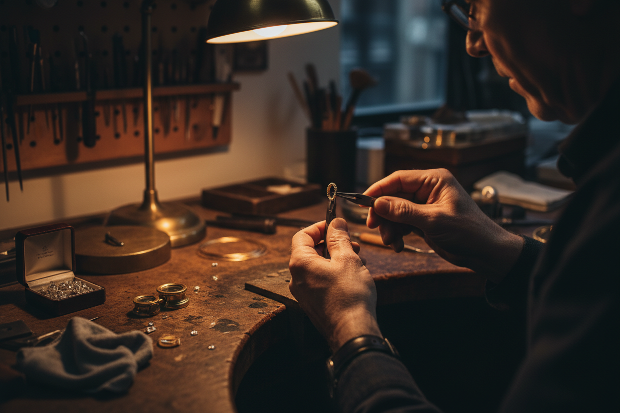 Interior view of the Black Pearl of Queens jewelry workshop in Woodside, Queens — where every ring is made by hand from raw casting to final polish.