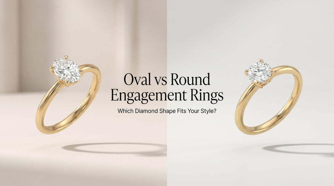 Oval vs Round thin band engagement rings in 14K yellow gold — Black Pearl of Queens