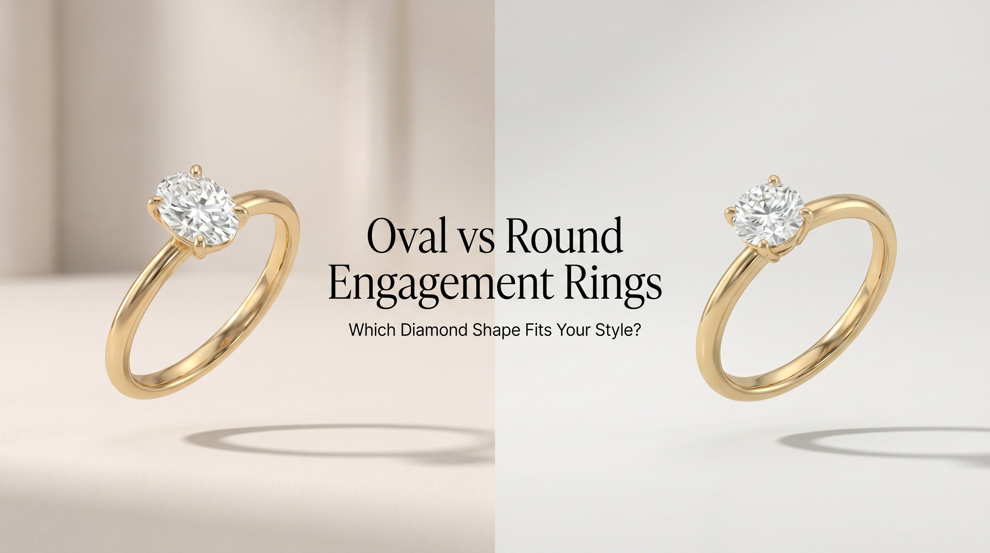 Oval vs Round thin band engagement rings in 14K yellow gold — Black Pearl of Queens