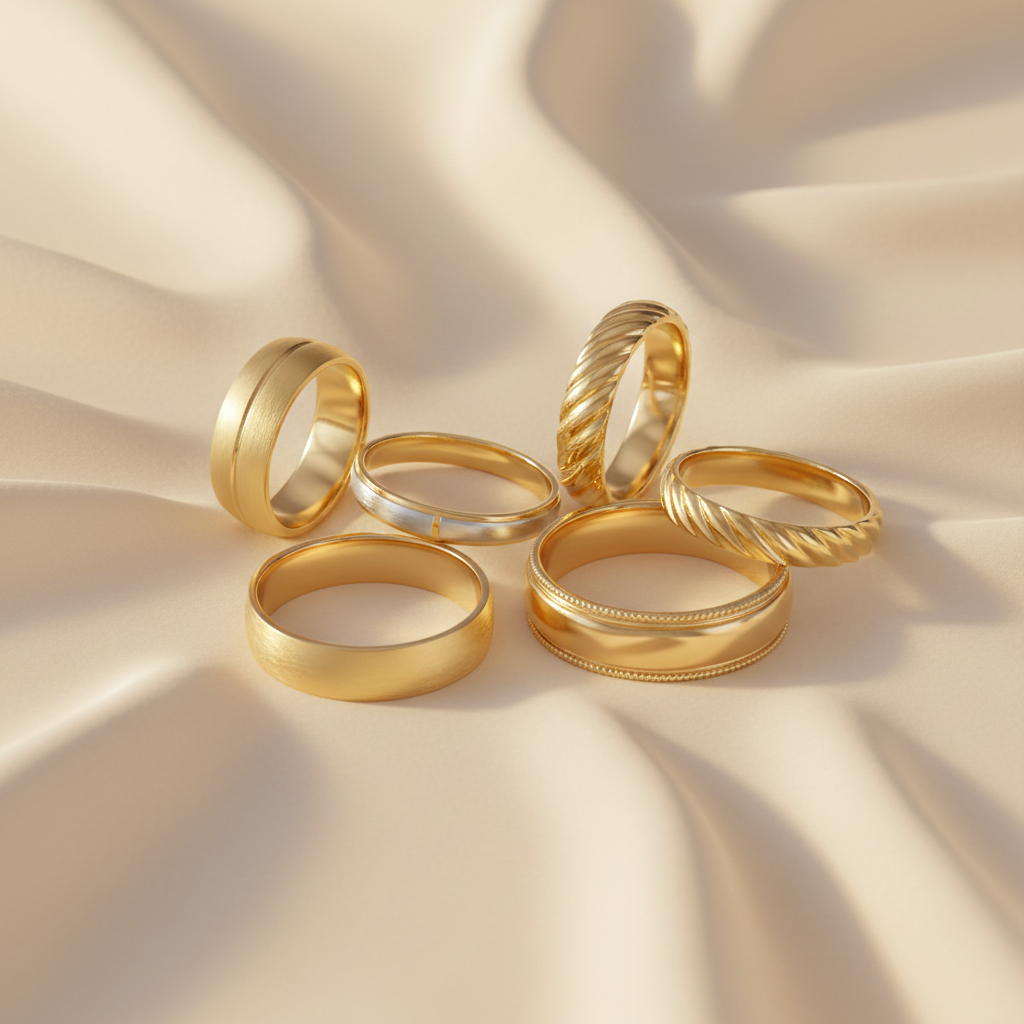 Plain gold wedding bands in solid 14K gold handcrafted in NYC by Black Pearl of Queens