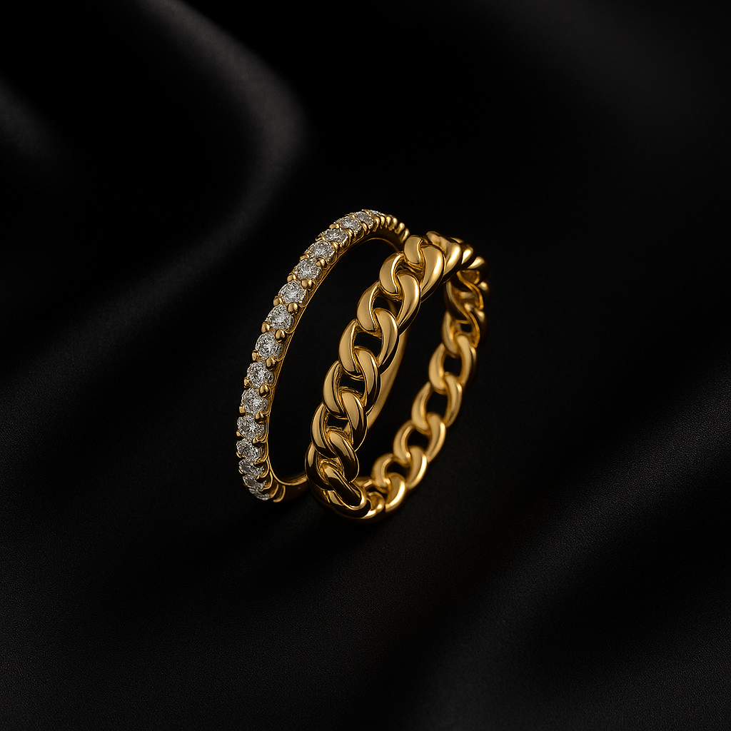 Gold Stackable Rings - Black Pearl of Queens
