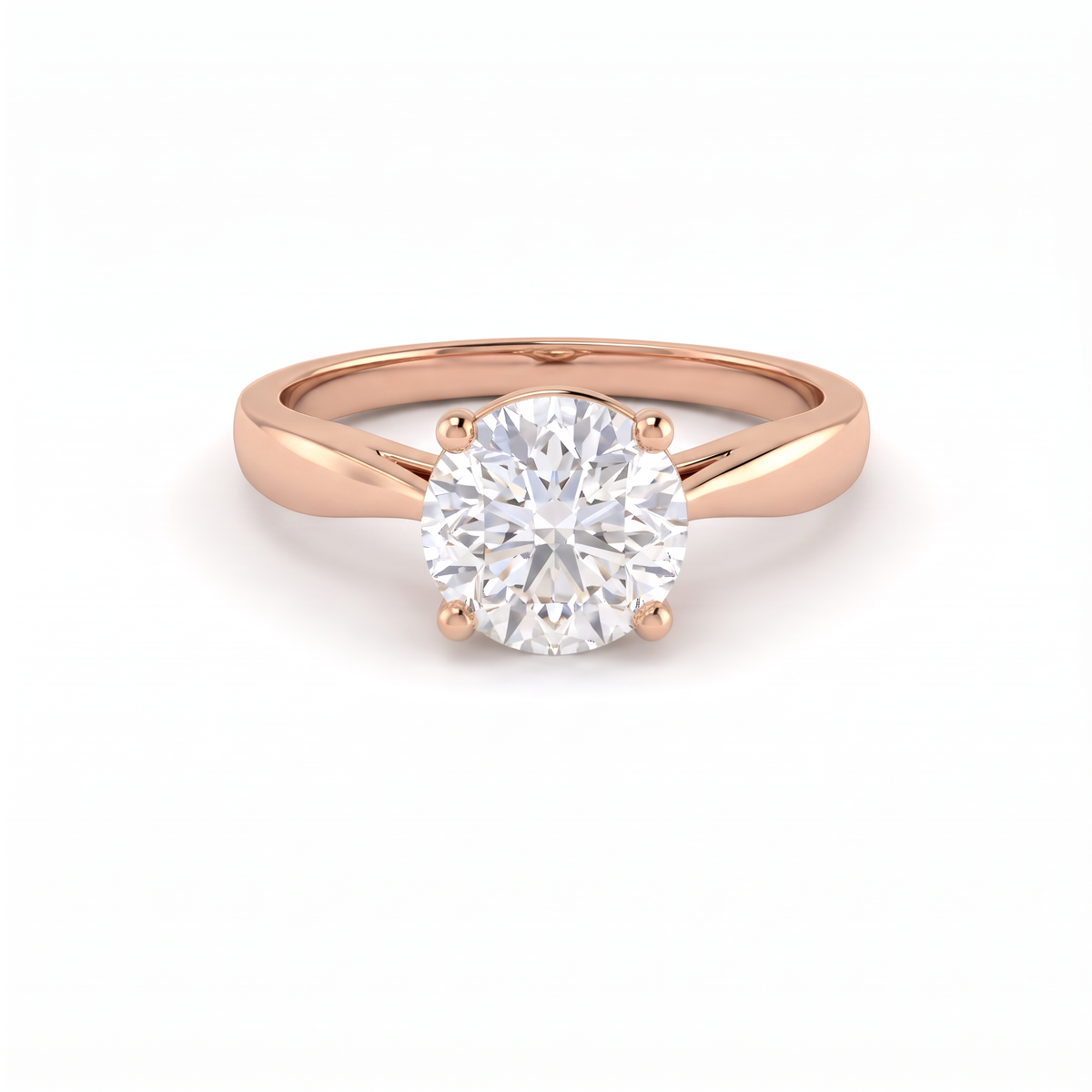 1.5ct round cathedral solitaire engagement ring in 14K rose gold, front view