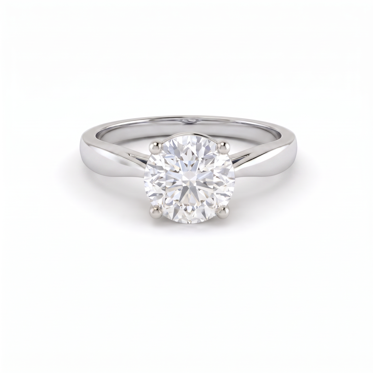 1.5ct round cathedral solitaire engagement ring in 14K white gold, front view