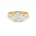 1.5ct round Lab-Grown Diamond cathedral solitaire engagement ring in 14K yellow gold, front view with tapered band