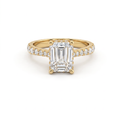 1.5ct Emerald Cut Lab-Grown Diamond engagement ring in 14K yellow gold with hidden halo and pavé band, front view