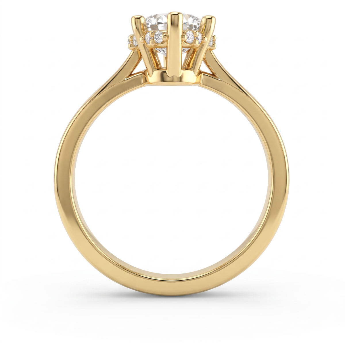 Profile of a 1.5ct marquise hidden halo engagement ring in 14K yellow gold, six-prong setting