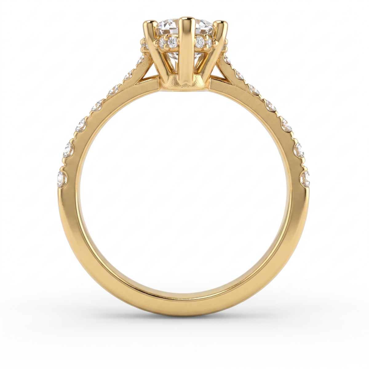 Profile view of a 1.5ct marquise engagement ring in 14K gold showing the hidden halo of Lab-Grown Diamonds under the center stone