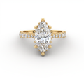 1.5ct marquise cut Lab-Grown Diamond engagement ring in 14K yellow gold with hidden halo and pavé band, top view