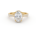1.5ct oval Lab-Grown Diamond engagement ring in 14K yellow gold with hidden halo and pavé band, top view