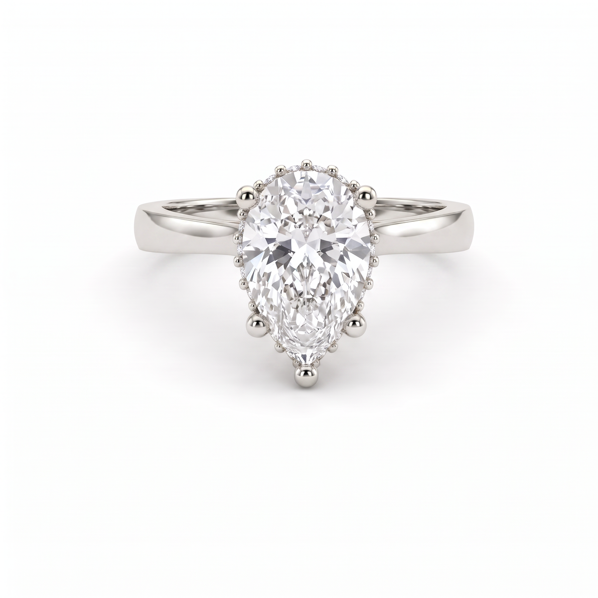 1.5ct pear shaped hidden halo engagement ring in 14K white gold with a Lab-Grown Diamond center stone