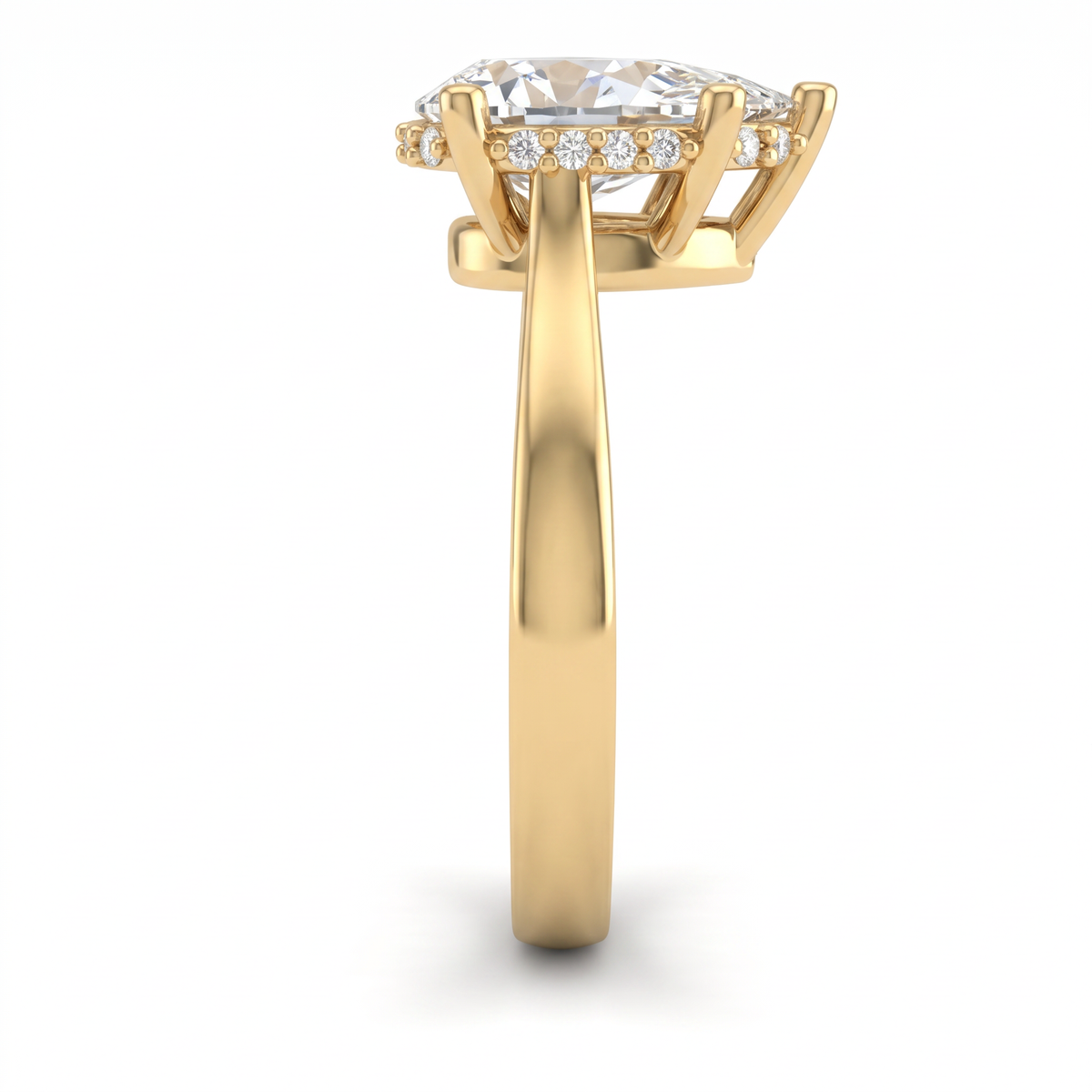 Hidden halo detail, pavé Lab-Grown Diamonds set beneath a 1.5ct pear cut center stone in 14K gold