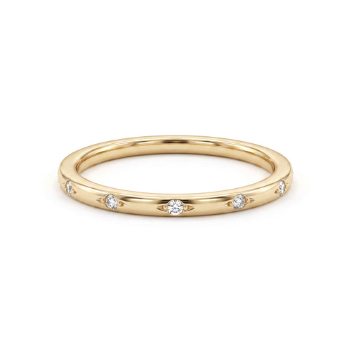 1.5mm star-set Lab-Grown Diamond band in 14K yellow gold, twelve flush-set diamonds, front view