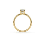 Side profile of 1 carat cushion cut lab grown diamond engagement ring in 14K yellow gold