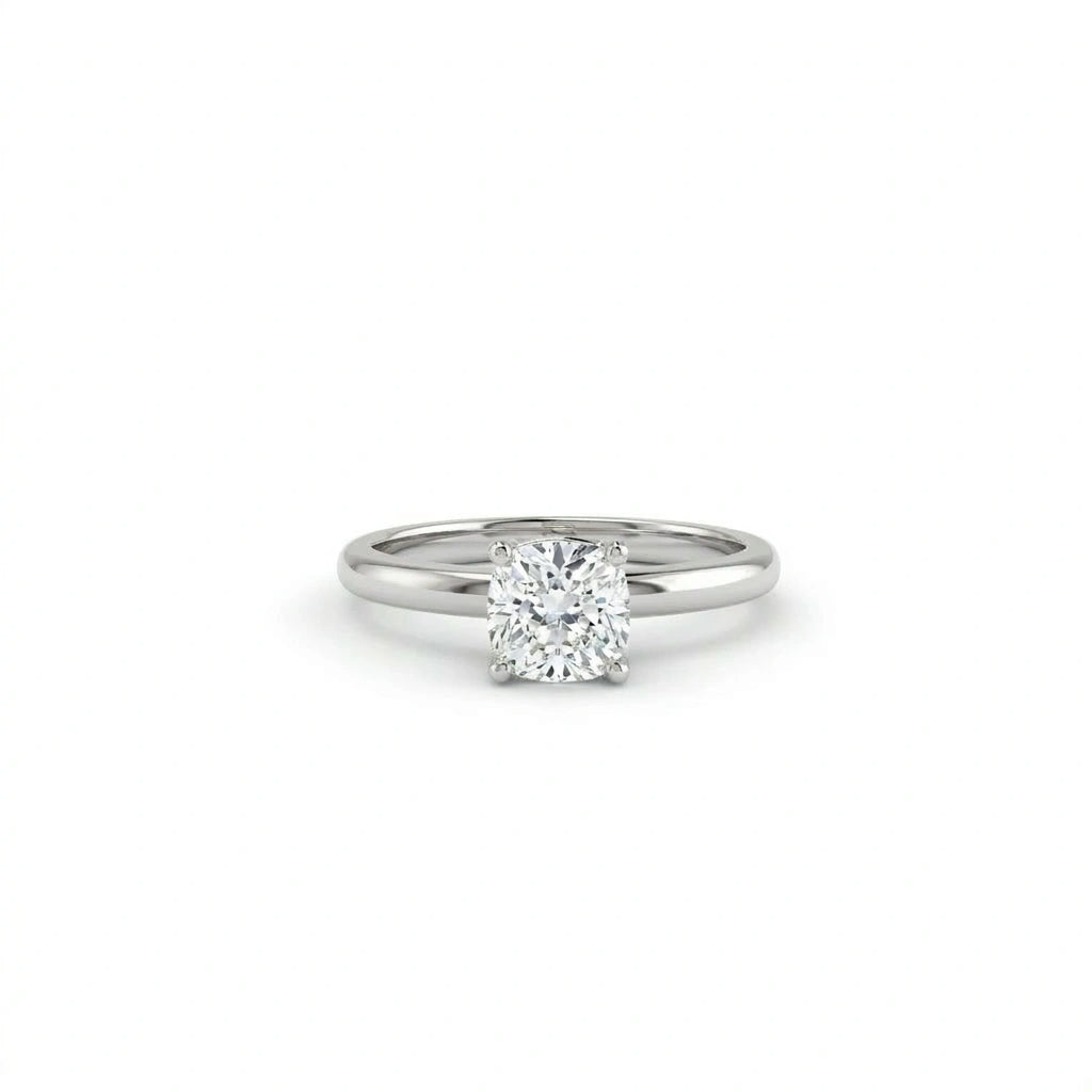 1 carat cushion cut lab grown diamond engagement ring in 14K white gold front view