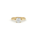 Front view of 1 carat cushion cut lab grown diamond engagement ring in 14K yellow gold