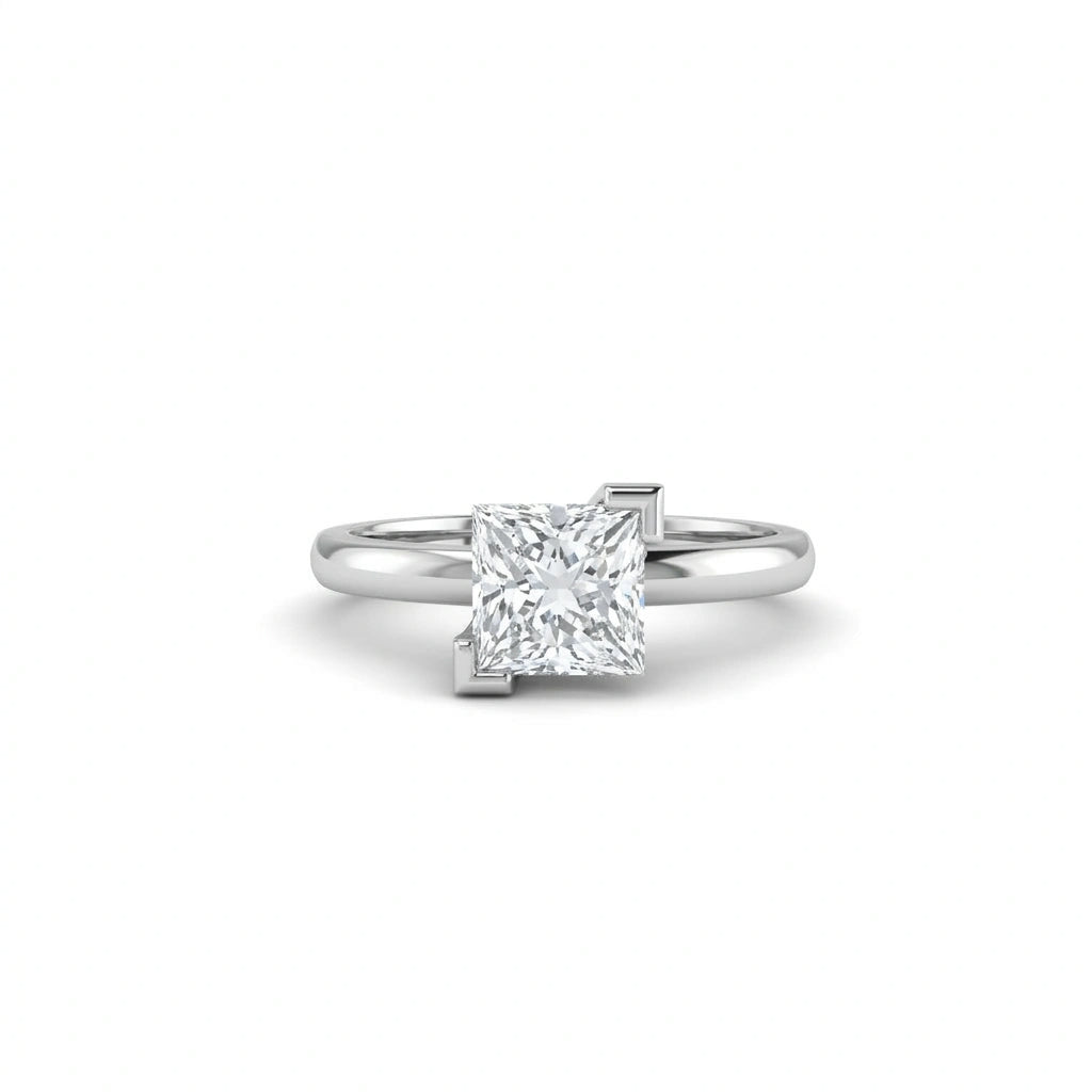 1 Carat Princess Cut Floating Diamond Ring in 14K white gold solitaire engagement ring front view