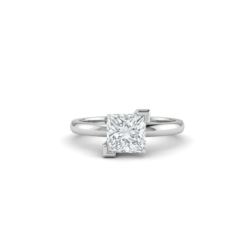 1 Carat Princess Cut Floating Diamond Ring in 14K white gold solitaire engagement ring front view