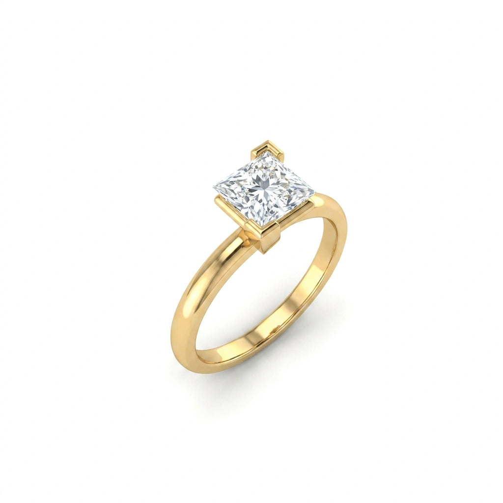 1 Carat Princess Cut Floating Diamond Ring in 14K yellow gold angled solitaire engagement ring view