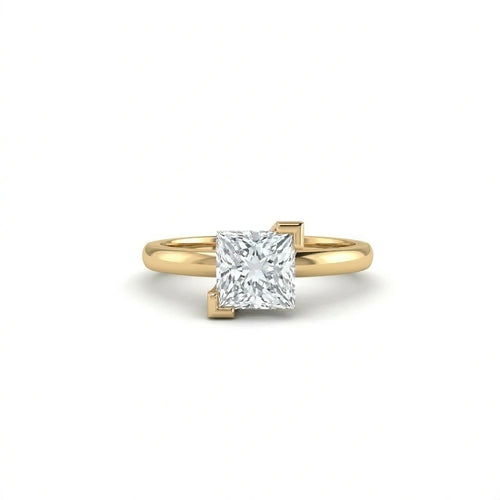 Front view of 1 Carat Princess Cut Floating Diamond Ring in 14K yellow gold with solitaire lab grown diamond