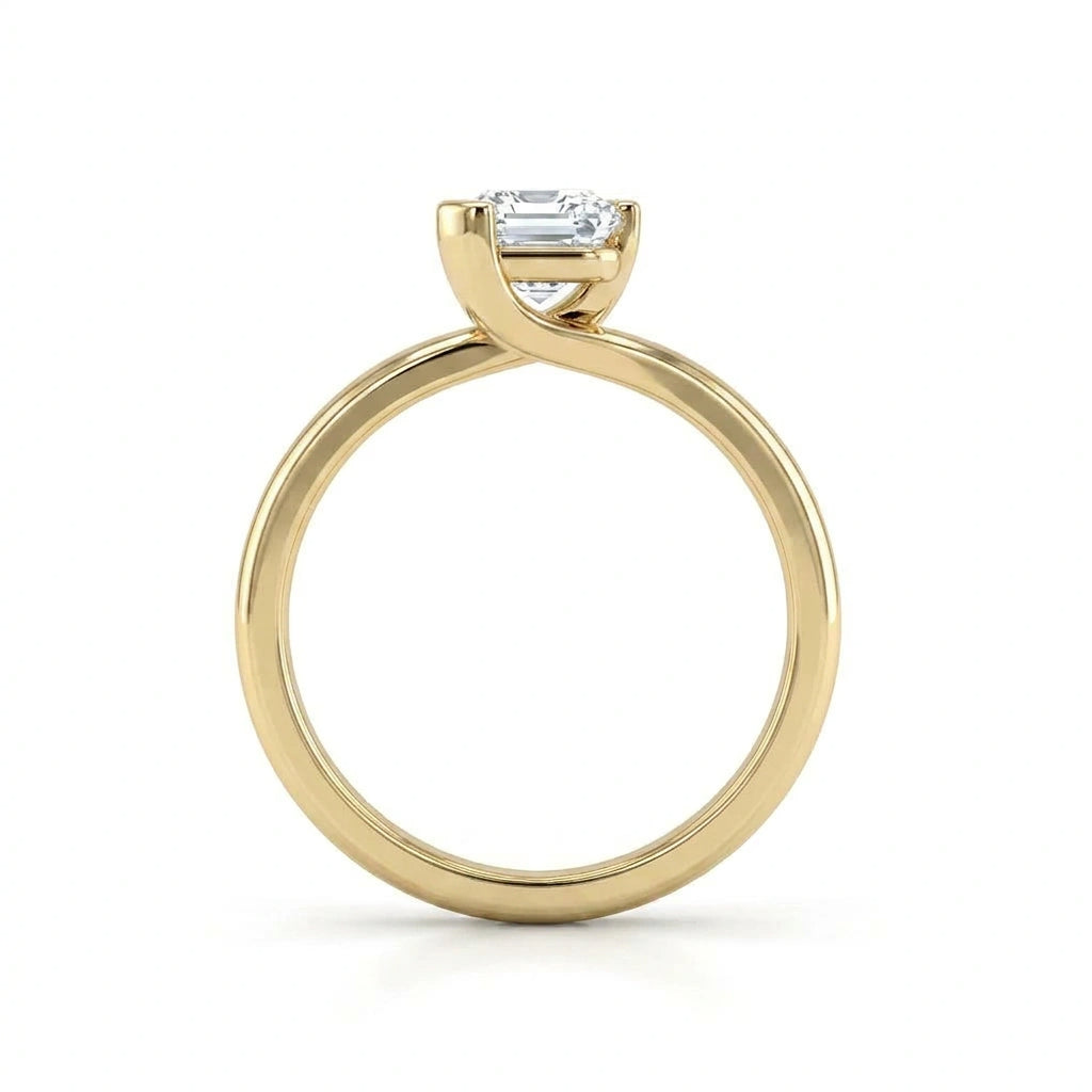 1 Carat Princess Cut Floating Diamond Ring in 14K yellow gold rear gallery view with open architectural setting