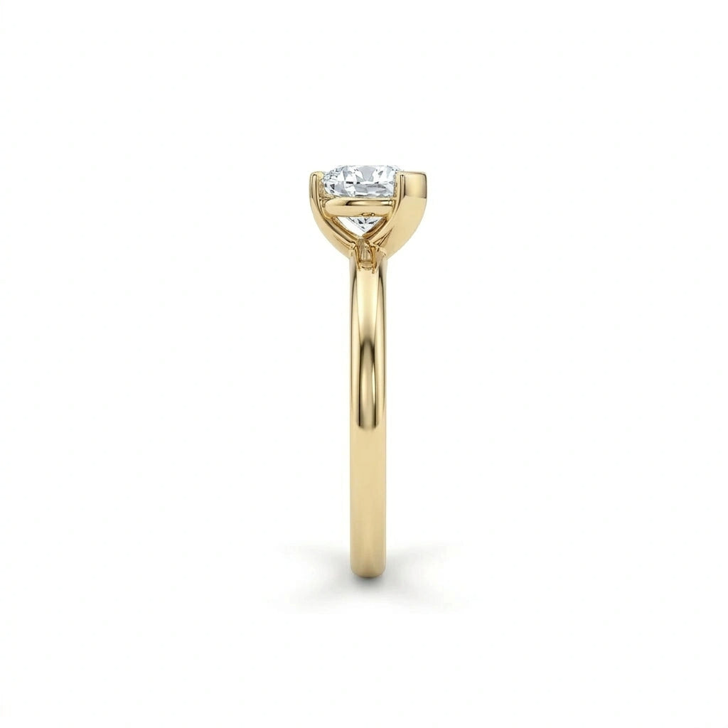 1 Carat Princess Cut Floating Diamond Ring in 14K yellow gold side profile view with floating solitaire setting