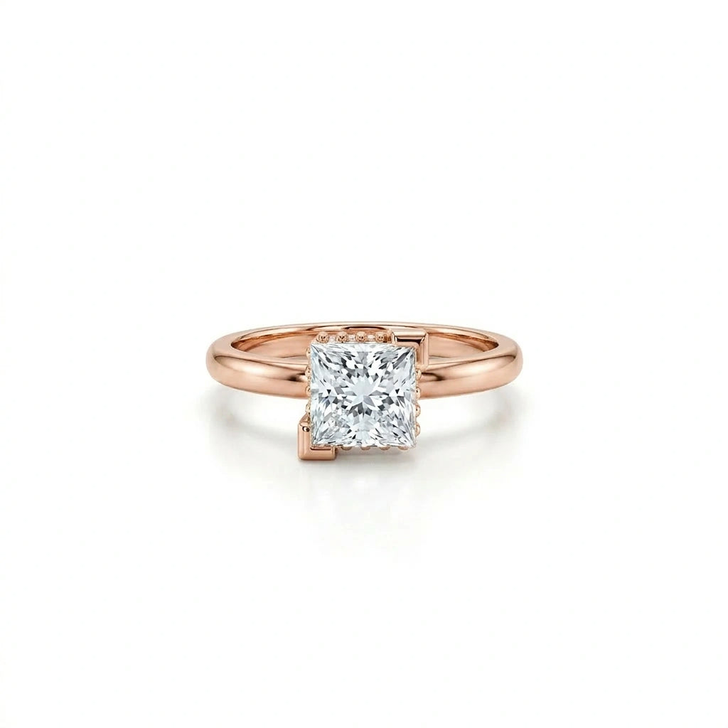 1 Carat Princess Cut Floating Hidden Halo Diamond Ring in 14K rose gold with lab grown diamond solitaire