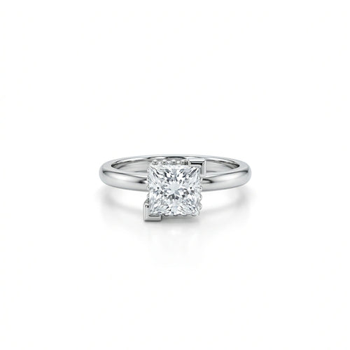 1 Carat Princess Cut Floating Hidden Halo Diamond Ring in 14K white gold with princess cut lab grown diamond