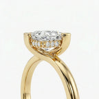 Close up side profile of 1 Carat Princess Cut Floating Hidden Halo Diamond Ring in 14K yellow gold