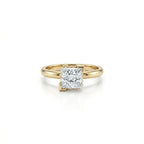 1 Carat Princess Cut Floating Hidden Halo Diamond Ring in 14K yellow gold front view with lab grown diamond