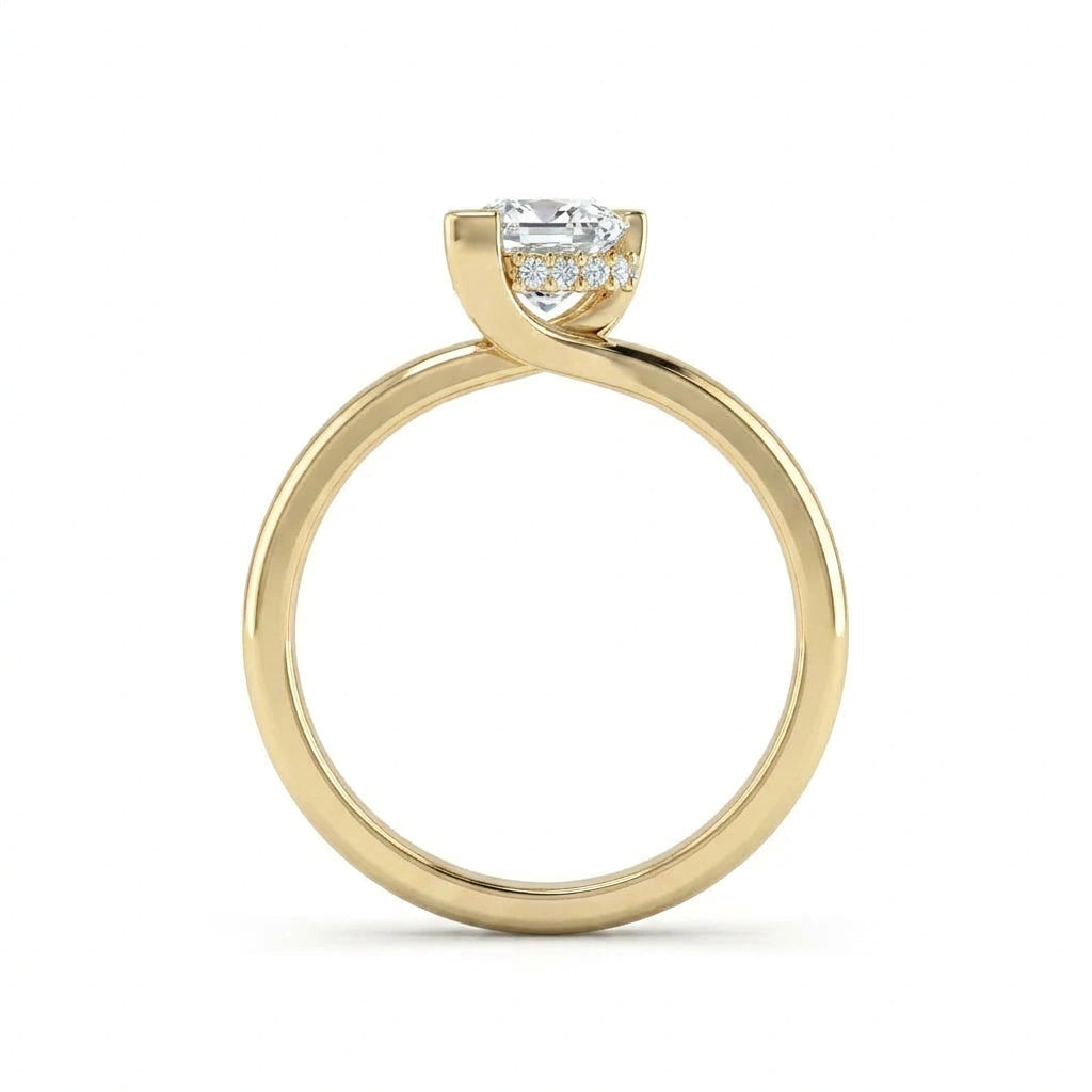 Rear gallery view of 1 Carat Princess Cut Floating Hidden Halo Diamond Ring in 14K yellow gold