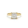 1 carat princess cut hidden halo lab grown diamond ring in 14K yellow gold front view