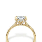 Side profile of 1 carat princess cut hidden halo lab grown diamond ring in 14K yellow gold