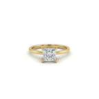 Front view of 1 carat princess cut lab grown diamond engagement ring in 14K yellow gold