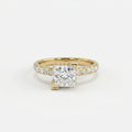 1 Carat Princess Cut Pavé Floating Hidden Halo Diamond Ring in 14K yellow gold front view