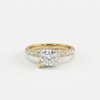 1 Carat Princess Cut Pavé Floating Hidden Halo Diamond Ring in 14K yellow gold front view
