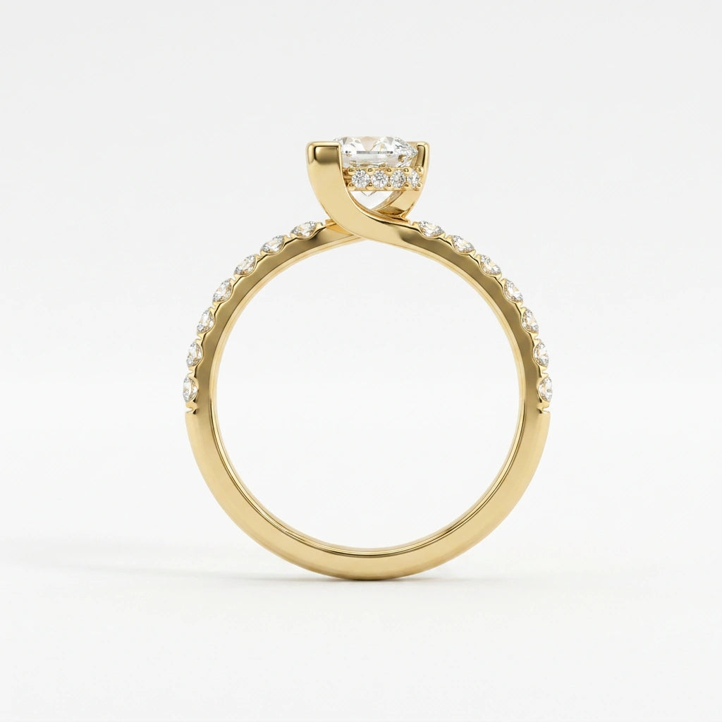 Gallery profile of 1 Carat Princess Cut Pavé Floating Hidden Halo Diamond Ring in 14K yellow gold