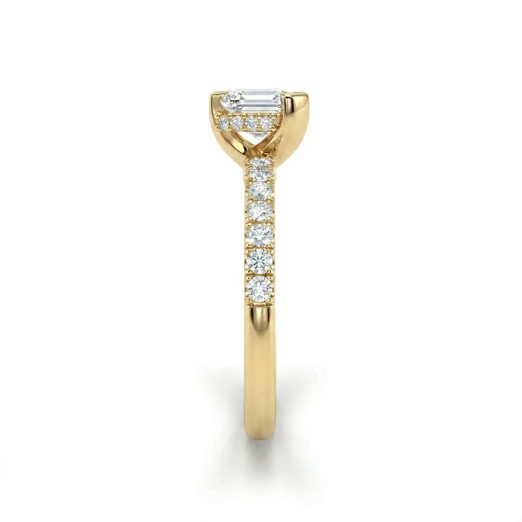 Side profile of 1 Carat Princess Cut Pavé Floating Hidden Halo Diamond Ring with lab grown diamonds