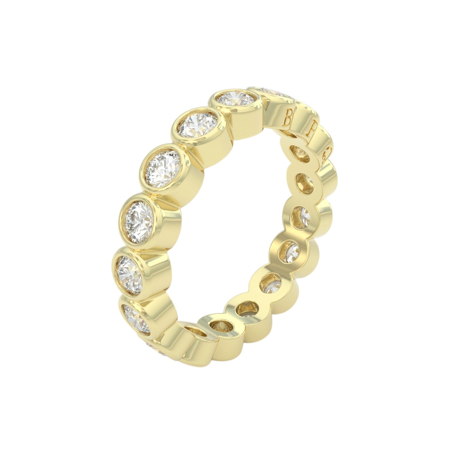 1.75ct yellow gold diamond eternity wedding ring angled view showing details