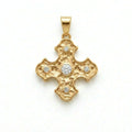 14K yellow gold Byzantine cross pendant with five bezel-set lab-grown diamonds — product view on white background