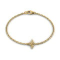 14K yellow gold caduceus charm bracelet on cable link chain — product view on white background — Black Pearl of Queens