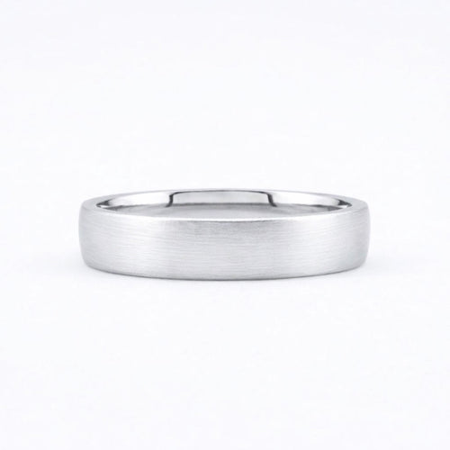 5mm 14K white gold low dome wedding band with brushed finish - side profile view